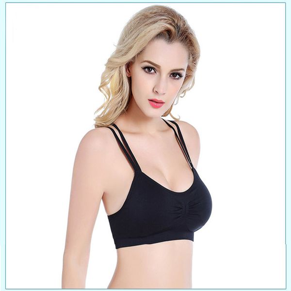 

new women black/pink casual yoga fitness stretch workout seamless racerback cross strap padded sports bra tank, White;black