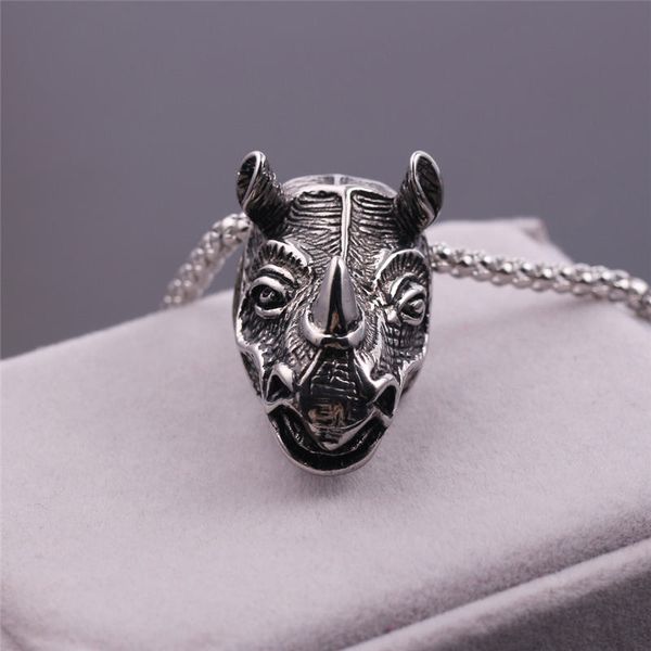 

rhinoceros/sheeps head punk biker pendant necklace pendant necklace antique silver color goat head charm party jewelry