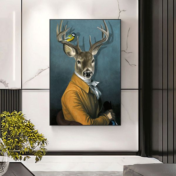 

canvas painting wall posters and prints deer in a suit hd wall art pictures for living room decoration dining restaurant l home decor