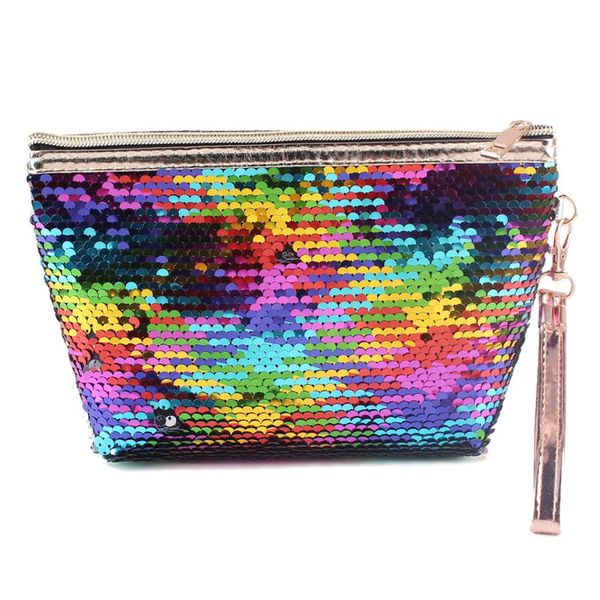 

paillette sequin portable cosmetic bag women girl makeup case travel storage organizer make up holder big zipper beauty wash box