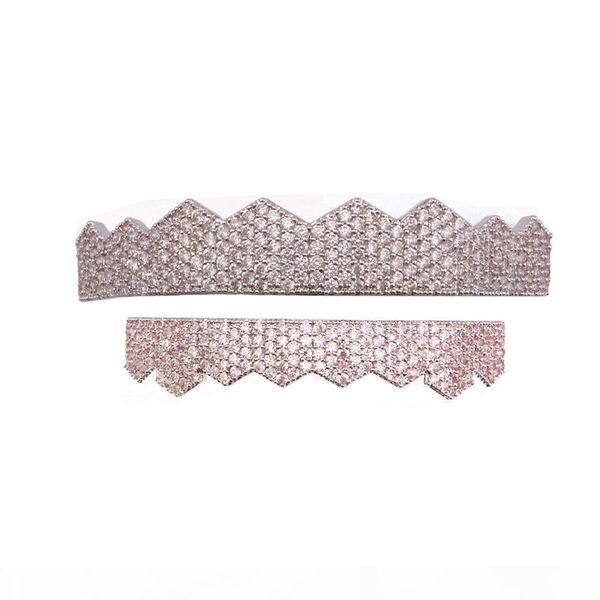 

upscale hiphop grillzs white zircon copper tooth grills sets cap bottom grill for halloween jewelry gifts bling custom teeth wholesale, Black