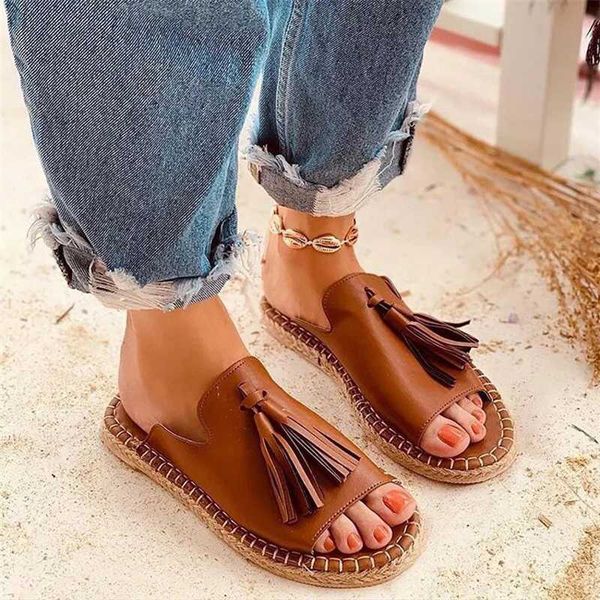 

women sandals 2020 summer shoes beautiful tassels gladiator flat sandals female slides mules women beach shoes slippers, Black
