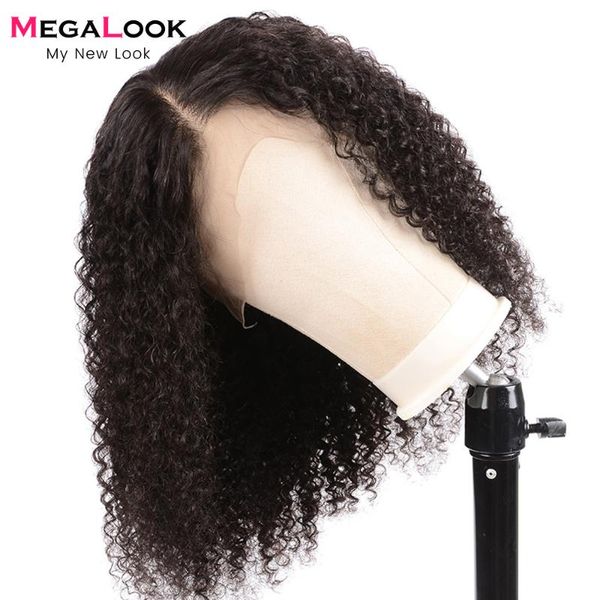 

brazilian virgin hair bob wig 13x4 lace front wig curly human hair pre plucked megalook short lace frontal wigs for women, Black;brown