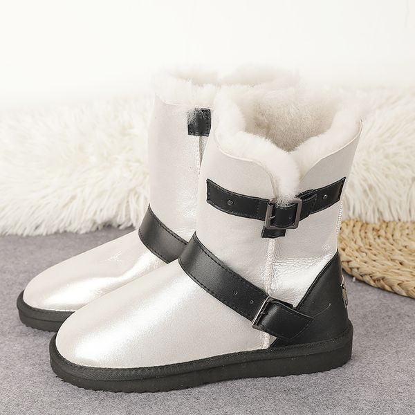 

new style 2020 woman genuine sheepskin leather snow boots 100% natural fur women's snow boots warm wool winter, Black