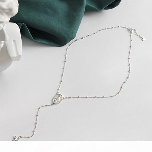 

solid 925 sterling silver rosary bead virgin mary cross necklace women 2mm silver beads pendant necklace silver 45cm