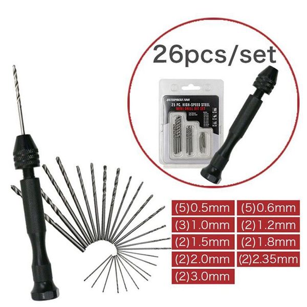 

0.3-3.4mm manual drill, 11/26 bit drill set, mini drilling kit for handicrafts