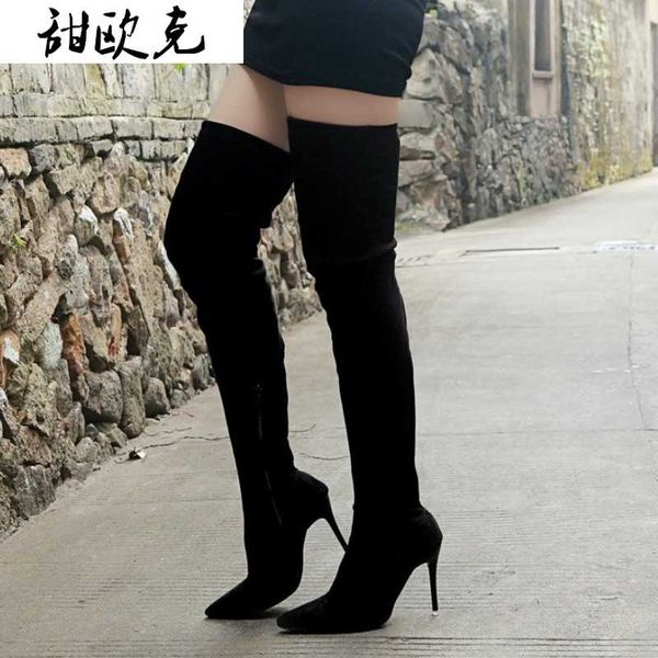 

2020 winter fashion women thigh high boots women's suede leather high heels zipper women over the knee boots plus size shoes, Black