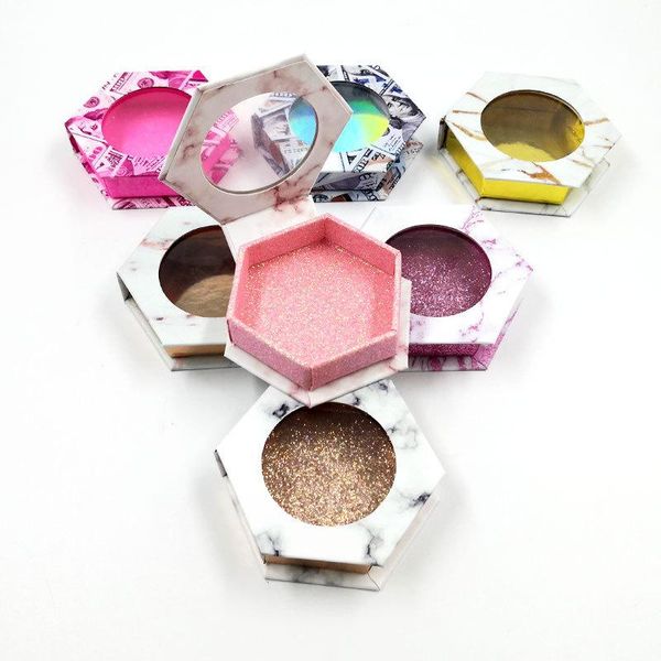 

new hexagon false eyelash packaging box 10mm-25mm 3d mink eyelashes boxes faux cils lash strip case empty