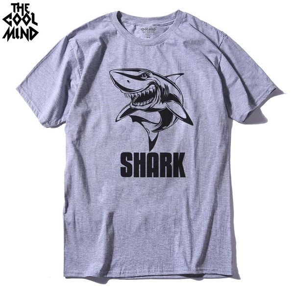 

coolmind sh0112a cotton shark printed men t shirt short sleeve men t-shirt casual o-neck tees shirts tshirt