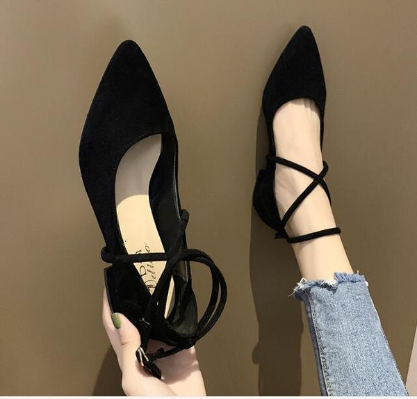 

autumn wild pointed ballet flats shoes with toe summer women's shoes for women flats ladies shallow sudes woman large size, Black