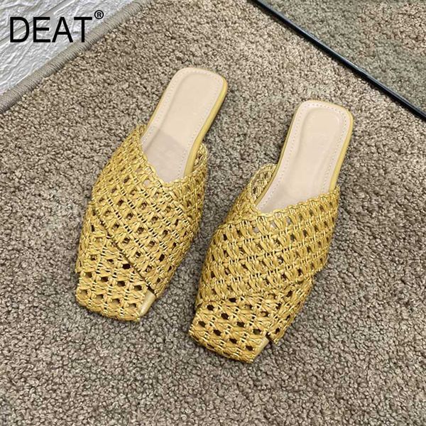 

deat] 2020 new spring summer square toe shallow hollow out braid beach casual outdoor flat slippers women shoes tide 10i752, Black