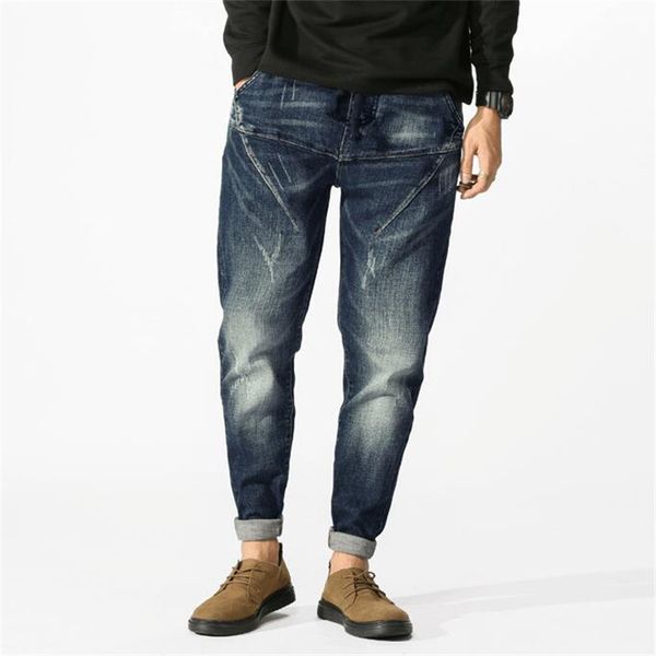 

blue restoring ancient ways pockets men patchwork jeans leisure harlan pants stretch jeans pants pencil locomotive male