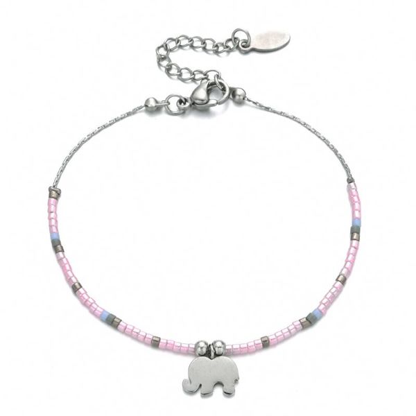 

fashion pendant stainless steel chains bracelet multicolor miyuki seed beads elephant charm bracelet for women jewelry, Golden;silver