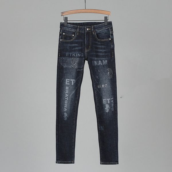 

fashion distressed ripped jeans for men moto biker denim luxury mens rock hip hop skinny ripped destroyed male jeans, Blue