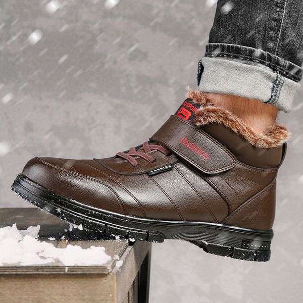 

genuine leather winter shoes men boots casual man snow boots warm fur shoes cold winter men ankle male ka1895, Black