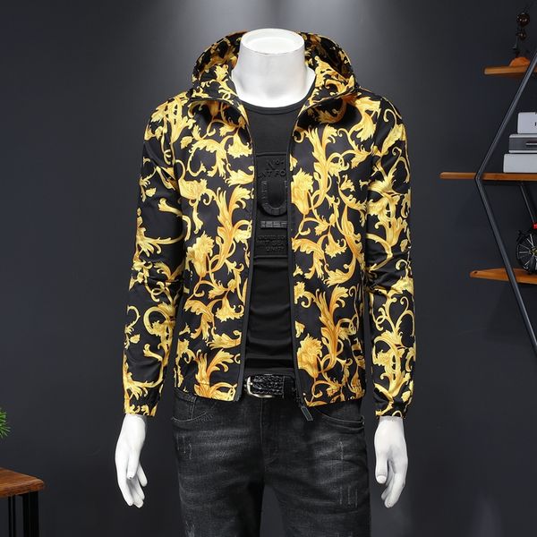 

men's korean hoodie jacket luxury gold print bomber jacket men 2020 royal men casual coats windbreaker clothes streetwear social, Black;brown