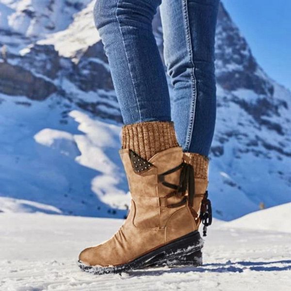 

women boots winter snow warm mid-calf plus size boots new outdoor suede women shoes ladies fashion snow british low heels, Black