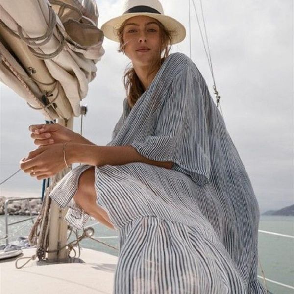 

women's blouses & shirts 2021 striped three quarter sleeve ruffle front open midi kimono femme women clothes summer blouse womens tunic, White