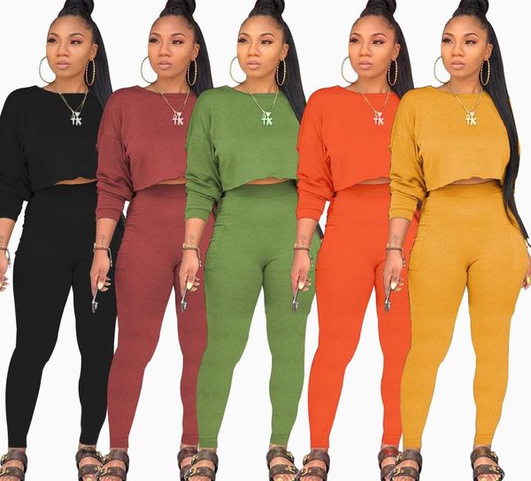 

women two piece outfits fashion round neck long sleeve sweatshirt pocket pants set two-piece set dresses casual surprise price wholesale, Gray