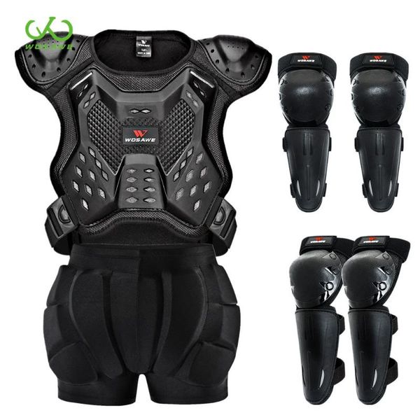 

wosawe 5-15 years kid's motorcycle armor set back bandage spine protector hockey safe kneepads elbow vest jackets kit