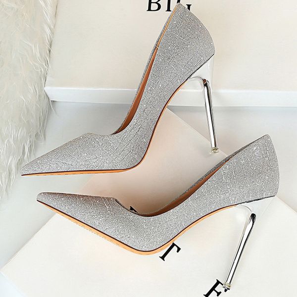 

2020 autumn fashion women 7.5cm .5cm high heels pumps lady glitter wedding bridal low heels party valentine silver shoes, Black