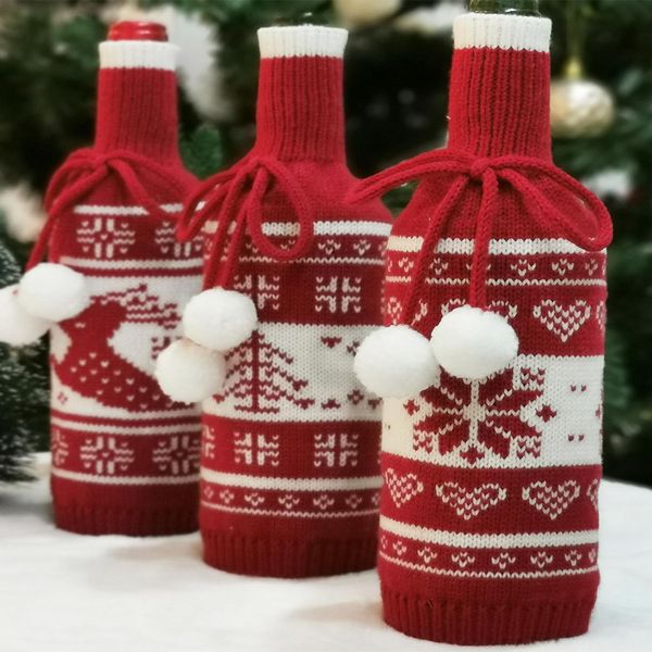 

2020 new christmas ornaments christmas tree elk snowflake creative knitted christmas wine bottle set decoration 29cm*11cm with ing