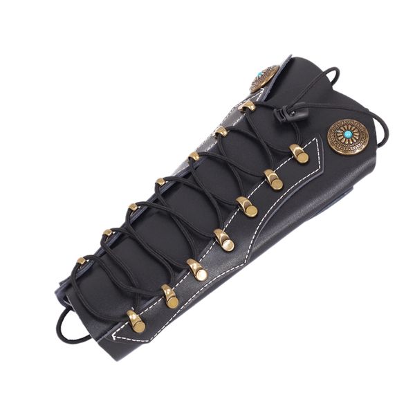 

cowhide archery arm protector guard for hunting with hardware fasteners outdoor hunting recurve bow sport, Black;gray