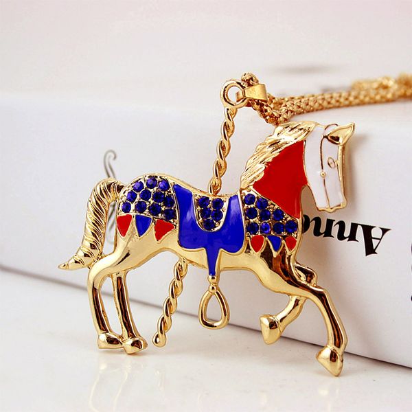 

2020 enamel horse crystal long bohemian necklace for women gift necklaces pendants fashion jewelry x610, Silver