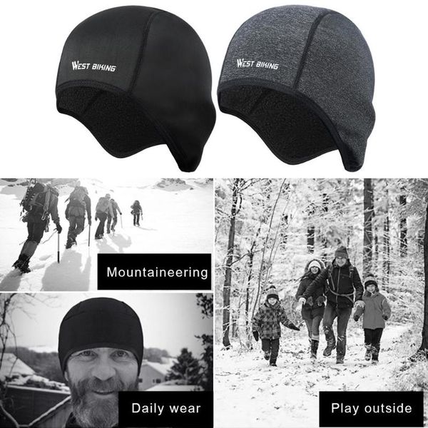 

west biking universal winter fleece cap windproof men women warm helmet hat for outdoor cycling running skiing dropship, Black