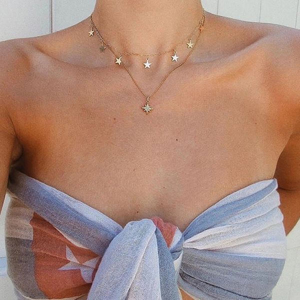 

necklace multilayer chain women necklaces crystal jewelry lovers silver color trendy aesthetic girl collares collier