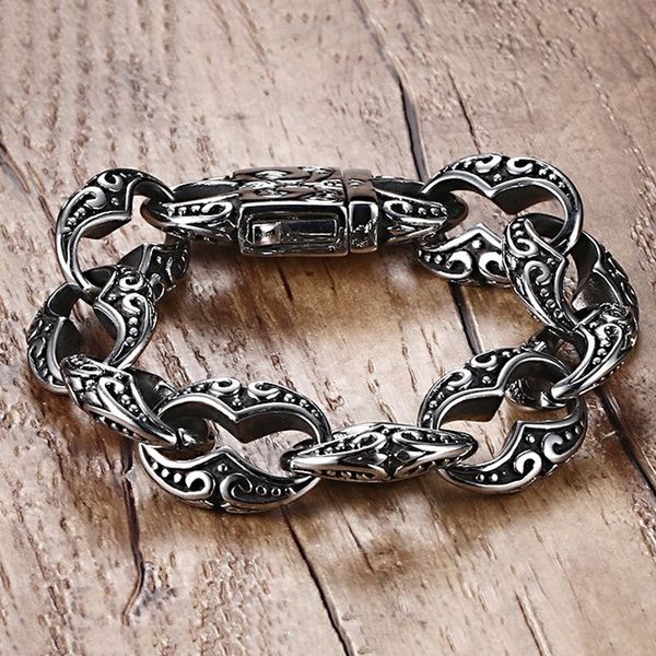 

22.3cm titanium steel iris flower men's bracelet stainless steel trendy fashion women's jewelry, Black