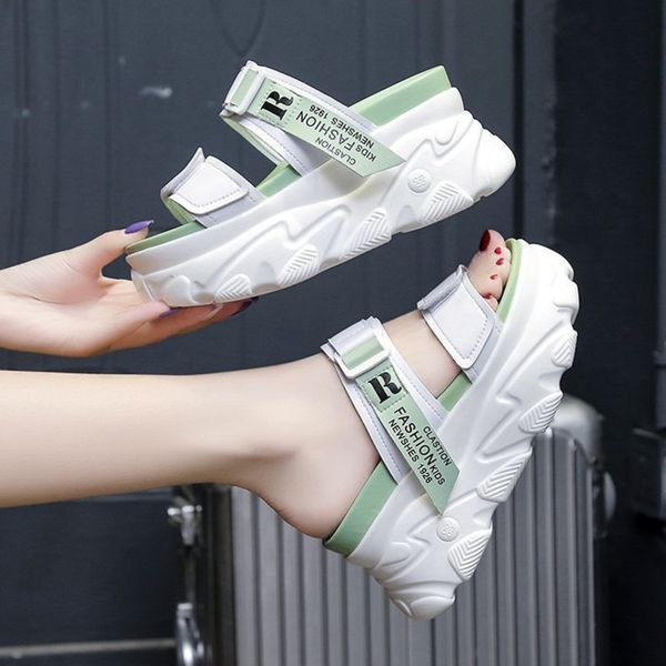 

women chunky platform slippers fashion beach sandals wedge casual shoes woman 8cm height increasing outside ladies white slides, Black