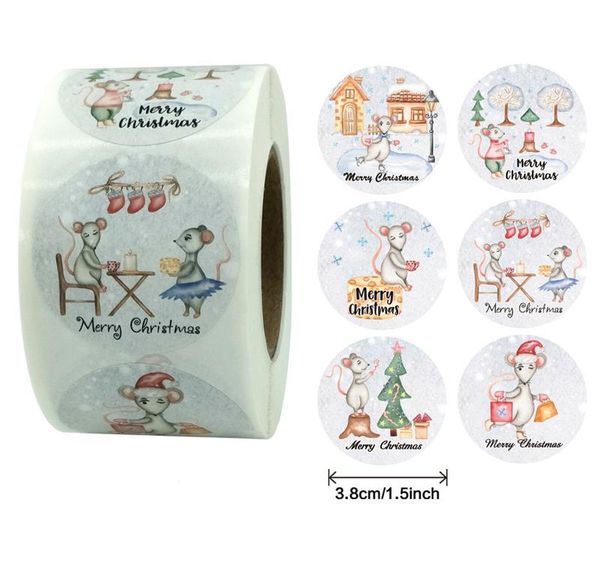 Etiqueta 500pcs / roll 1.5inch Feliz Natal Adesivos Círculo Papel Sealing Etiquetas para presentes de decoração Padaria Embalagens Artigos de papelaria