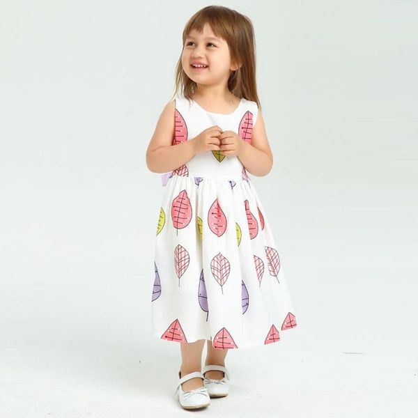 

two colors toddler kids baby girl clothes delicate printing sleeveless sashes dress princess dresses fashion cute july31, White