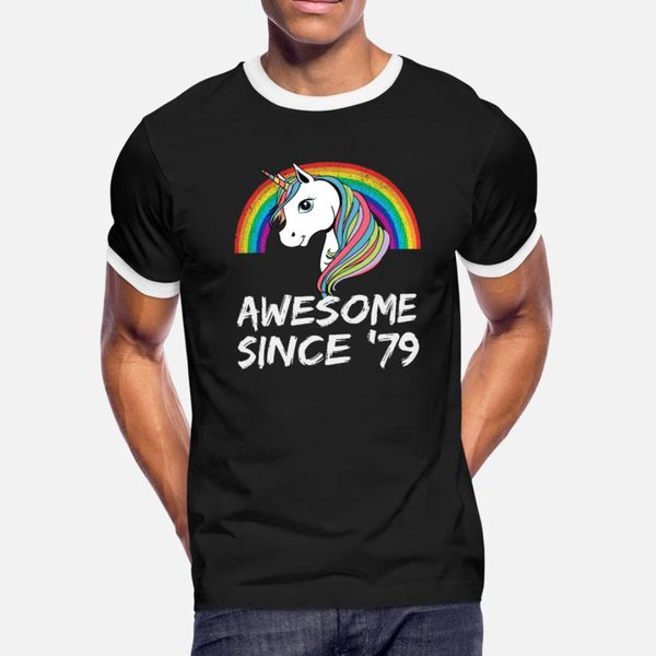 

awesome since '79 unicorn on rainbow t shirt men design 100% cotton size s-3xl clothes fit basic spring natural shirt