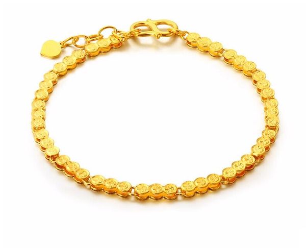 

fashion pure 24k yellow gold bracelet lucky women men with coin bracelet, Black