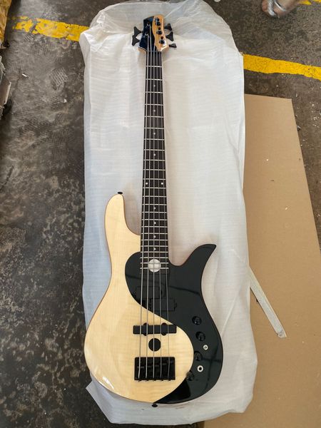 Rrae Yin Yang Natural 5-saitige E-Bass-Gitarre mit Erlenkorpus, EMG-Tonabnehmer, Gold-Hardware-Diagramm des Universums, China Made Bass