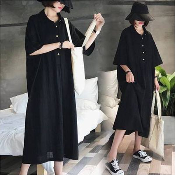 

2020 vintage summer black color women dresses half sleeve long ladies vestidos plus size 4xl dresses korean style street robe, Black;gray