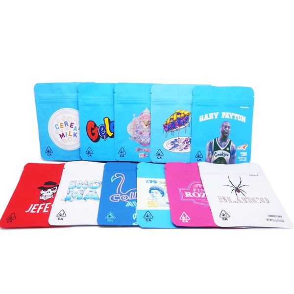 

cookies mylar bags 3.5g smell proof heatseal ziplock resealable bags with holographic stickers wholesale