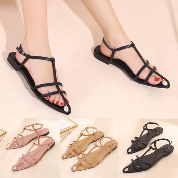 

fashion womens flats open toe sandals buckles strap beach shoes casual slippers rome summer sandals zapatos mujer #yl10, Black