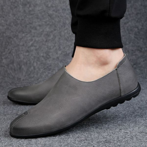 

men loafers handmade genuine leather men's shoes slip on outdoor summer breathable casual flats driving shoes zapatos hombre, Black