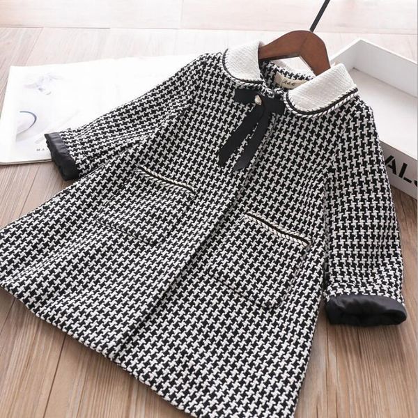 

jackets autumn girls plaid 2021 baby pearl bow long coat children outwear wholesale, Blue;gray