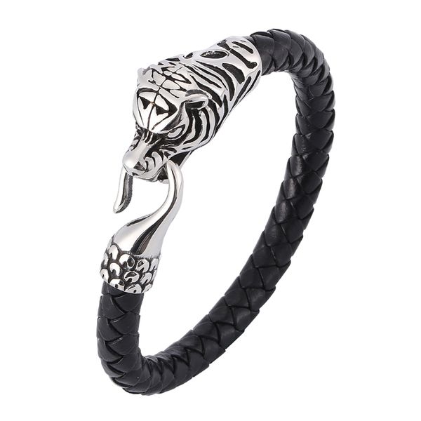 

zodiac bracelets men women stainless steel leather bracelets jewelry tiger head charms bangles fashion wristband bb0388, Golden;silver