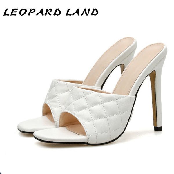 

leopard land 2020 new sewing diamond pattern classic casual high-heeled slippers high-heeled shoes woman sandals summer, Black