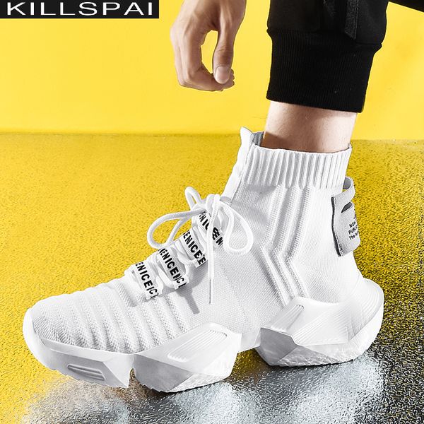 

high fashion men's sock chunky sneakers breathable men thick bottom shoes outdoor casual footwear big size zapatillas hombre, Black