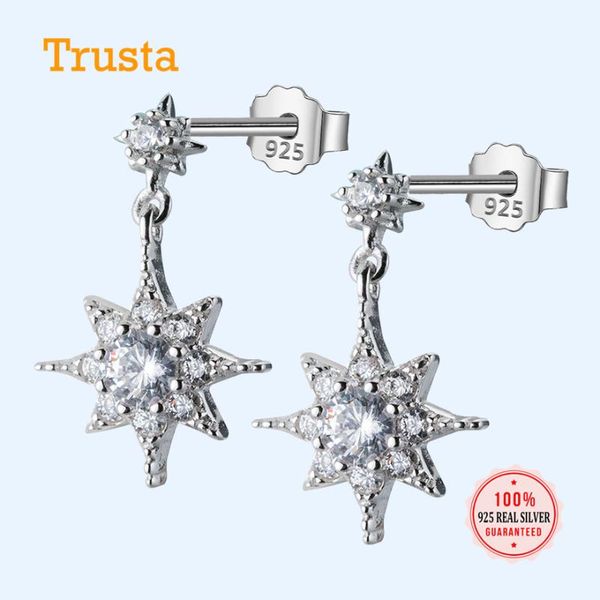 

trustdavis 100% 925 solid real sterling silver jewelry sweet star sparkling cz stud earrings gift for girls kids lady da209, Golden;silver