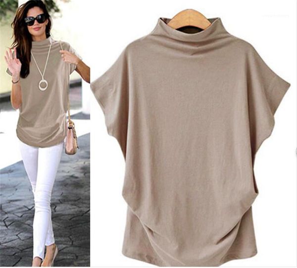 

casual women tshirt solid color short sleeve high neck loose tees street style women clothing autumn, White