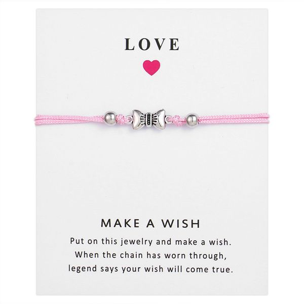 

2020 handmade love bow pendant bracelet pink rope braided charm bracelet wish card jewelry gifts adjustable, Black