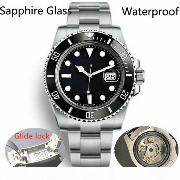 

glide lock water proof luxury ceramic sapphire mens 2813 mechanical automatic movement fashion watch men's designer watches wristwatche, Slivery;brown