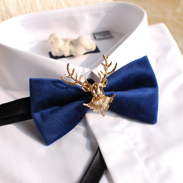 

new male fashion men's man fashion gold double antlers handmade wedding bow tie western european party, Blue;purple